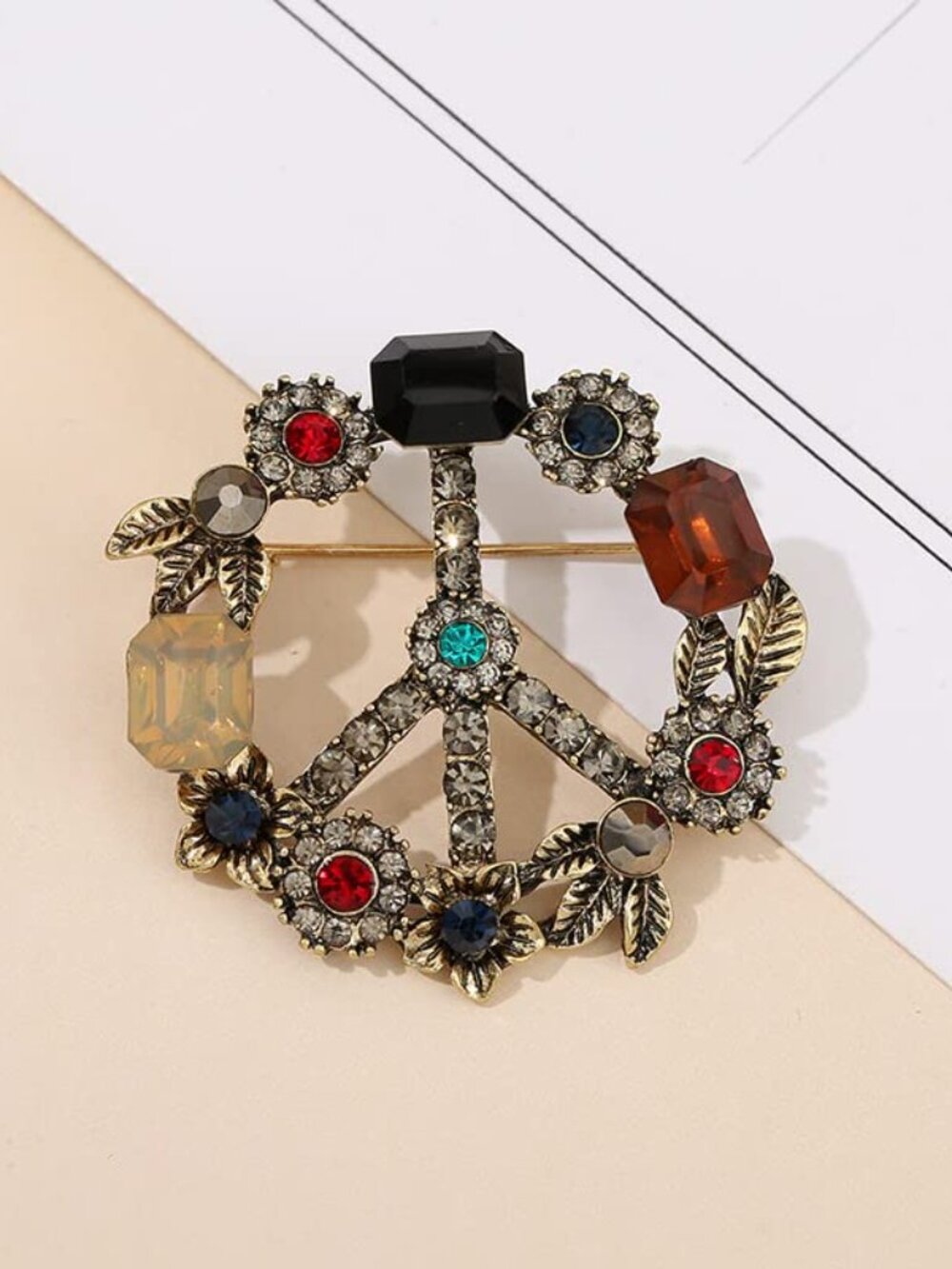 Antique Gold Plated Crystal Love‎ Peace Brooch and Pins